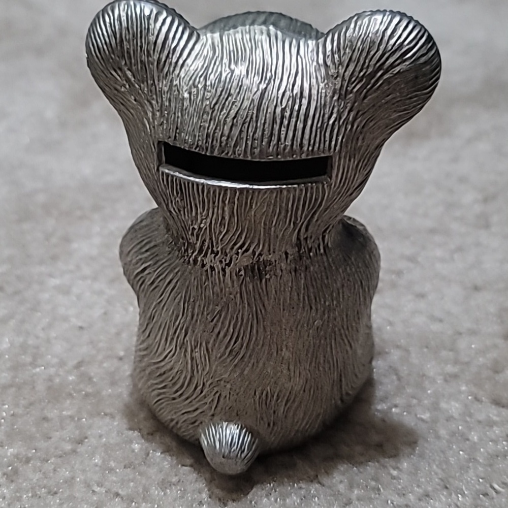 Vintage Silver Teddy Bear Piggy Bank - Picture 2 of 7